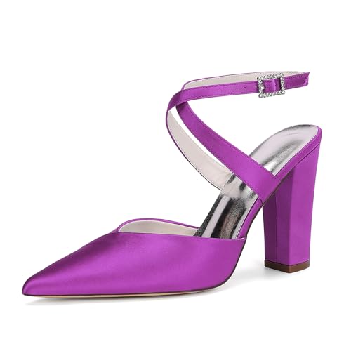 HCDZF Damen Spitze Zehe High Heels Hochzeit Braut Party Kleid Schuhe,Lila,40 EU von HCDZF