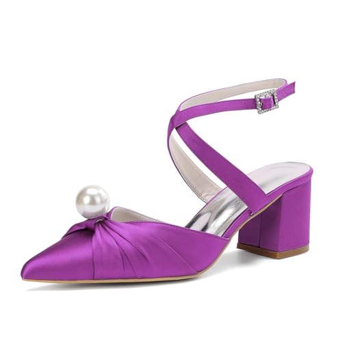 HCDZF Damen Spitze Zehe High Heels Hochzeit Braut Party Kleid Schuhe,Lila,41 EU von HCDZF
