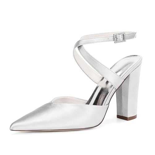 HCDZF Damen Spitze Zehe High Heels Hochzeit Braut Party Kleid Schuhe,Silber,38 EU von HCDZF