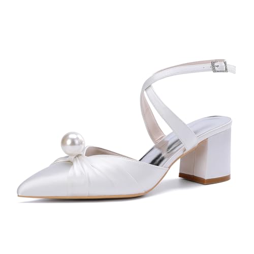 HCDZF Damen Spitze Zehe High Heels Hochzeit Braut Party Kleid Schuhe,Weiß,37 EU von HCDZF