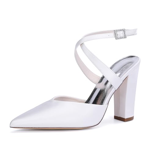 HCDZF Damen Spitze Zehe High Heels Hochzeit Braut Party Kleid Schuhe,Weiß,38 EU von HCDZF
