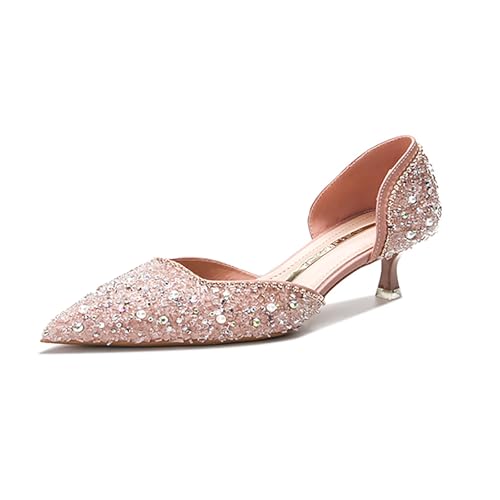 HCDZF Frauen High Heel Strass Geschlossene Zehe Party Kleid Schuhe,Rosa,37 EU von HCDZF