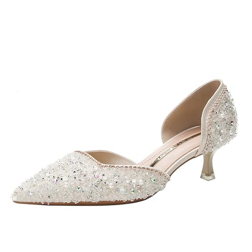HCDZF Frauen High Heel Strass Geschlossene Zehe Party Kleid Schuhe,Weiß,34 EU von HCDZF