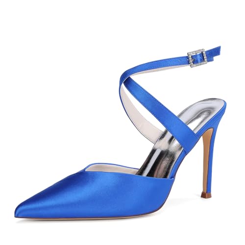 HCDZF Frauen Satin High Heel Spitze Zehe Braut Party Kleid Schuhe,Blau,38 EU von HCDZF