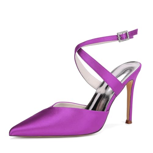 HCDZF Frauen Satin High Heel Spitze Zehe Braut Party Kleid Schuhe,Lila,39 EU von HCDZF
