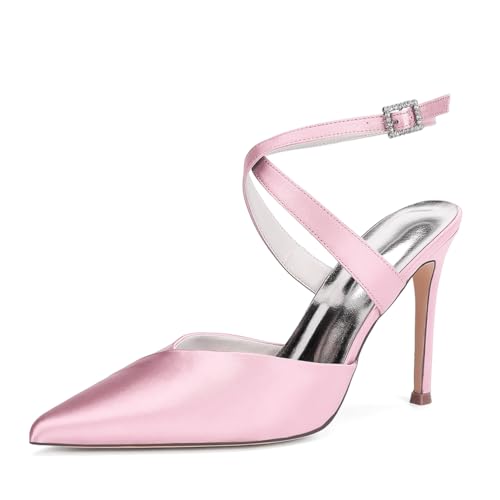 HCDZF Frauen Satin High Heel Spitze Zehe Braut Party Kleid Schuhe,Rosa,43 EU von HCDZF