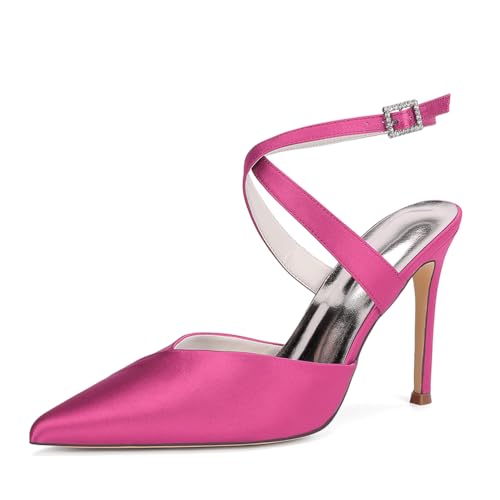 HCDZF Frauen Satin High Heel Spitze Zehe Braut Party Kleid Schuhe,Rose,38 EU von HCDZF