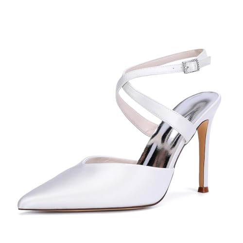 HCDZF Frauen Satin High Heel Spitze Zehe Braut Party Kleid Schuhe,Weiß,37 EU von HCDZF