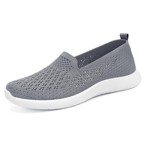 HCDZF Frauen Walking Sneakers Atmungsaktive Mesh Strick Flats Slip On Mom Schuhe Casual Sneaker,Grau,40 EU von HCDZF