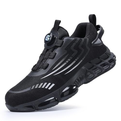 HCDZF Herren Arbeitsturnschuhe Schützende Sicherheitsschuhe Pannensichere Anti-Smash-Schuhe mit Stahlkappe,Schwarz,42 EU von HCDZF