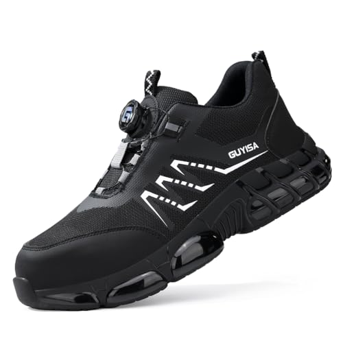 HCDZF Herren Arbeitsturnschuhe Schützende Sicherheitsschuhe Pannensichere Anti-Smash-Schuhe mit Stahlkappe,Schwarz,42 EU von HCDZF