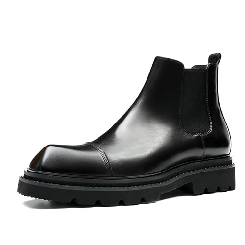 HCDZF Herren Business Chelsea Boots Leder Stiefeletten Hochzeit Party Kleid Schuhe,Schwarz,39.5 EU von HCDZF