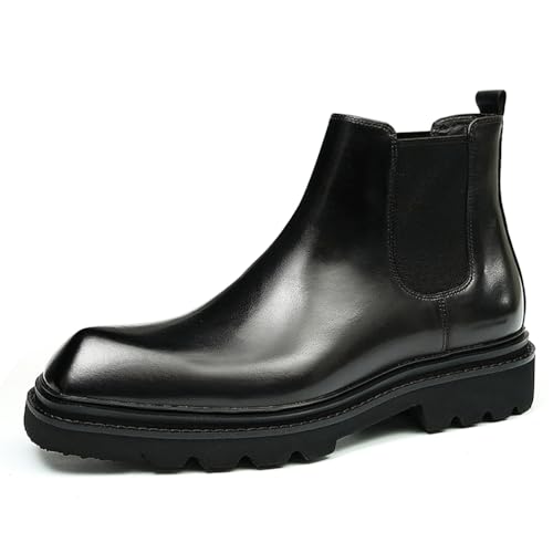 HCDZF Herren Chelsea Boots Leder Casual Stiefeletten Slip On Anzugschuhe,Schwarz,42.5 EU von HCDZF