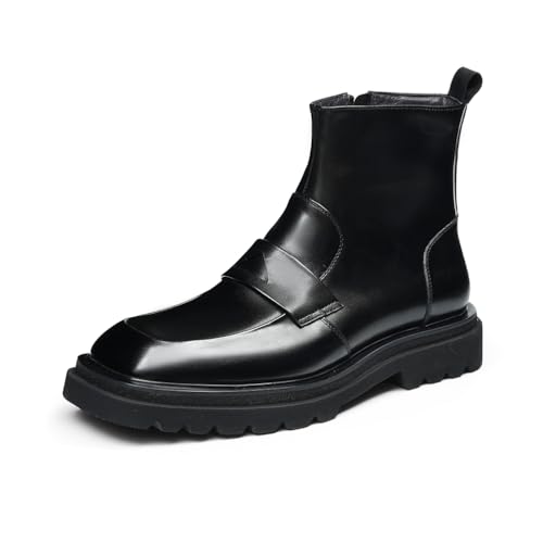 HCDZF Herren Chelsea Boots Leder Casual Stiefeletten Slip On Anzugschuhe,Schwarz,44 EU von HCDZF
