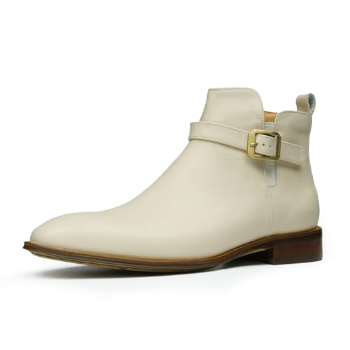 HCDZF Herren Leder Chelsea Boots Stiefeletten Kleid Festliche Schuhe,Weiß,40 EU von HCDZF