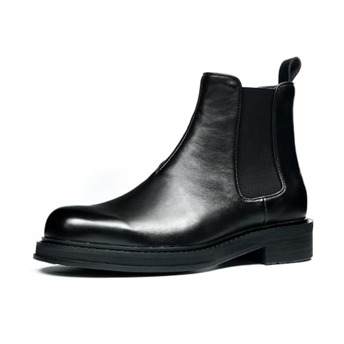 HCDZF Herren Leder Formelle Chelsea Boots Casual Fashion Stiefelette,Schwarz,42.5 EU von HCDZF