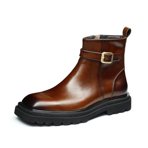 HCDZF Herren Leder Knöchel Chelsea Boots Plateau Casual Formal Business Stiefeletten,Braun,39 EU von HCDZF