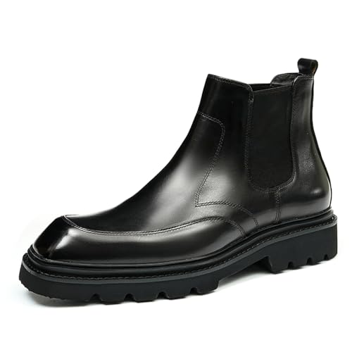 HCDZF Herren Leder Knöchel Chelsea Boots Plateau Casual Formal Business Stiefeletten,Schwarz,43.5 EU von HCDZF