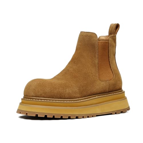 HCDZF Herren Leder Stiefeletten Leder Plateau Mode Chelsea Stiefel,Gelb,42 EU von HCDZF