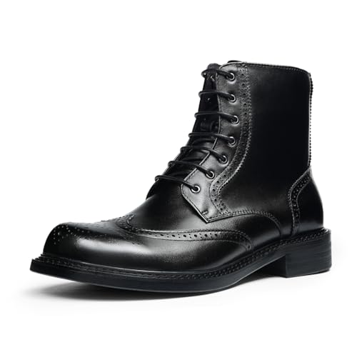 HCDZF Herren Motorradstiefel Vintage Leder Business Kleid Schnürstiefeletten,Schwarz,43.5 EU von HCDZF