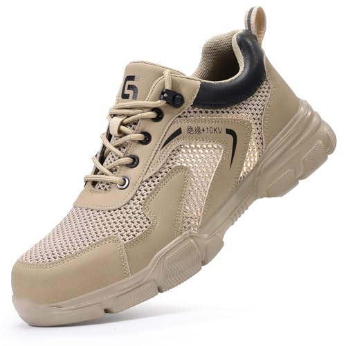 HCDZF Herren Sicherheitsschuhe Sommer Stahlkappe Kappe Isolierung 10KV Leichte Arbeitsschuhe,Beige,39 EU von HCDZF