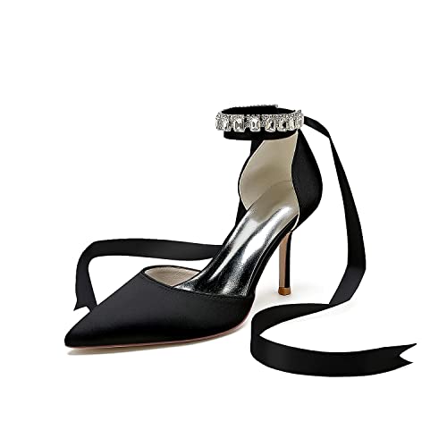 HCDZF Hochzeit Schuhe für Braut Brautjungfer Frauen Geschlossene Zehe Spitz Satin Pumps Hochzeit Abend Täglich,Schwarz,37 EU von HCDZF