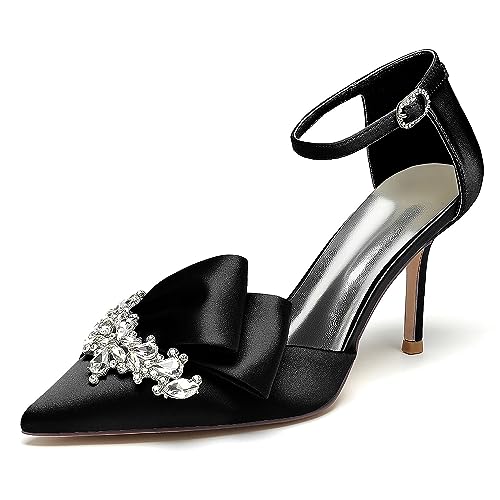 HCDZF Hochzeit Schuhe für Braut Brautjungfer Frauen Geschlossene Zehe Spitz Satin Pumps Hochzeit Abend Täglich,Schwarz,38 EU von HCDZF