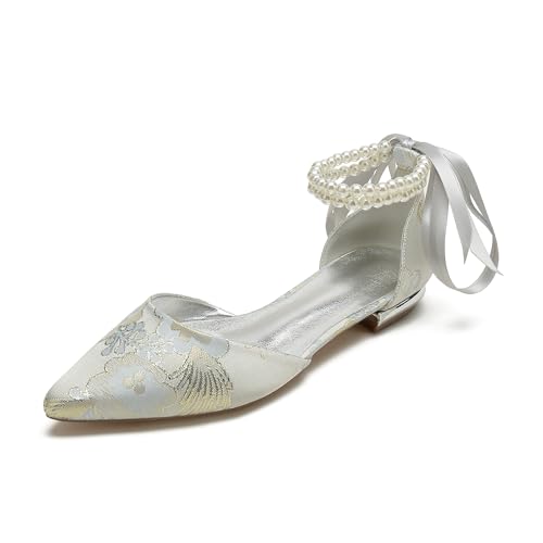 HCDZF Hochzeitsschuhe für die Braut, Brautschuhe Flache Schuhe Ballerinas Schuhe,Silber,39 EU von HCDZF