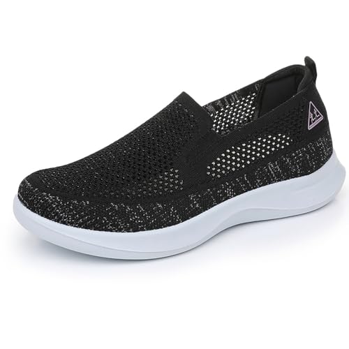 HCDZF Lässige Slip-on-Sneakers für Damen Atmungsaktive Mesh-Schuhe zum Wandern, Radfahren, Fahren,Schwarz,40 EU von HCDZF