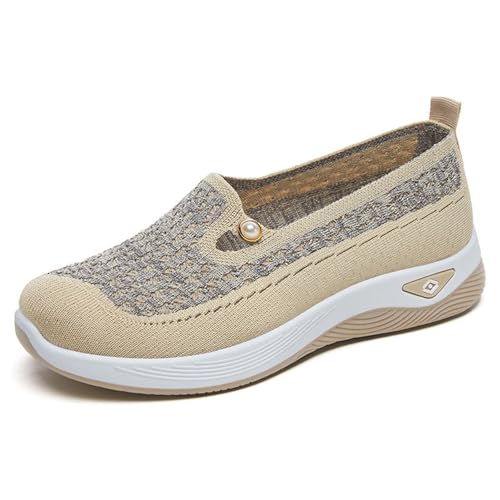 HCDZF Schuhe Damen Slip on Sneaker Frauen Gewebt Atmungsaktiv Turnschuhe Leicht Sportschuhe Walkingschuhe,Beige,35 EU von HCDZF