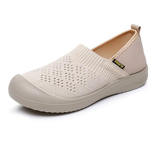 HCDZF Schuhe Damen Slip on Sneaker Frauen Gewebt Atmungsaktiv Turnschuhe Leicht Sportschuhe Walkingschuhe,Beige,38 EU von HCDZF