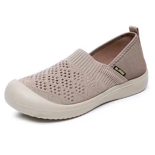 HCDZF Schuhe Damen Slip on Sneaker Frauen Gewebt Atmungsaktiv Turnschuhe Leicht Sportschuhe Walkingschuhe,Braun,35 EU von HCDZF