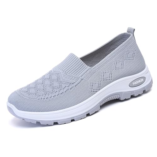 HCDZF Schuhe Damen Slip on Sneaker Frauen Gewebt Atmungsaktiv Turnschuhe Leicht Sportschuhe Walkingschuhe,Grau,38 EU von HCDZF
