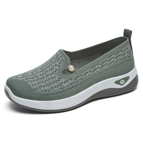 HCDZF Schuhe Damen Slip on Sneaker Frauen Gewebt Atmungsaktiv Turnschuhe Leicht Sportschuhe Walkingschuhe,Grün,38 EU von HCDZF