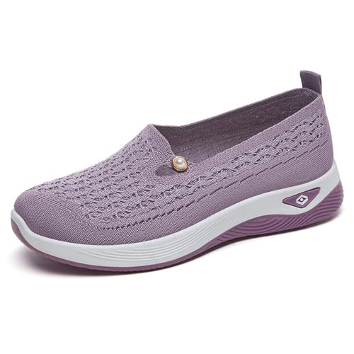 HCDZF Schuhe Damen Slip on Sneaker Frauen Gewebt Atmungsaktiv Turnschuhe Leicht Sportschuhe Walkingschuhe,Lila,36 EU von HCDZF