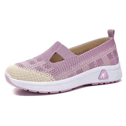 HCDZF Schuhe Damen Slip on Sneaker Frauen Gewebt Atmungsaktiv Turnschuhe Leicht Sportschuhe Walkingschuhe,Lila,37 EU von HCDZF