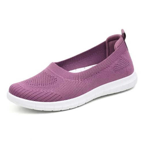 HCDZF Schuhe Damen Slip on Sneaker Frauen Gewebt Atmungsaktiv Turnschuhe Leicht Sportschuhe Walkingschuhe,Lila,40 EU von HCDZF