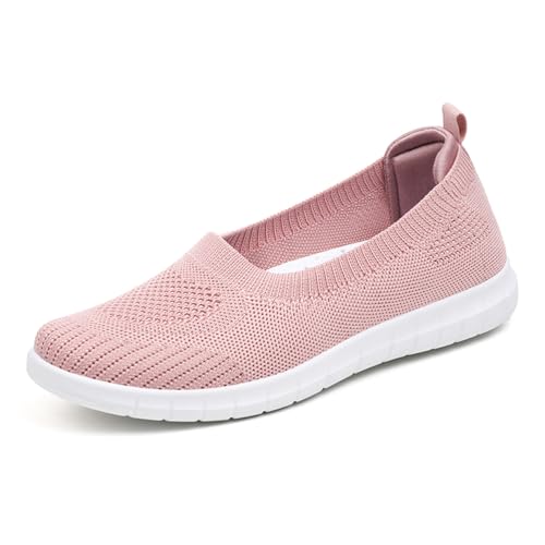 HCDZF Schuhe Damen Slip on Sneaker Frauen Gewebt Atmungsaktiv Turnschuhe Leicht Sportschuhe Walkingschuhe,Rosa,35 EU von HCDZF