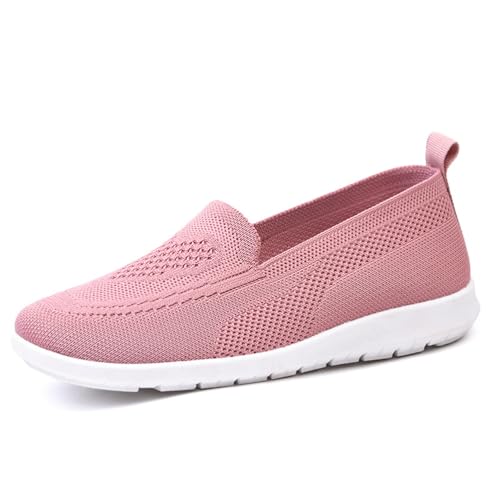 HCDZF Schuhe Damen Slip on Sneaker Frauen Gewebt Atmungsaktiv Turnschuhe Leicht Sportschuhe Walkingschuhe,Rosa,40 EU von HCDZF