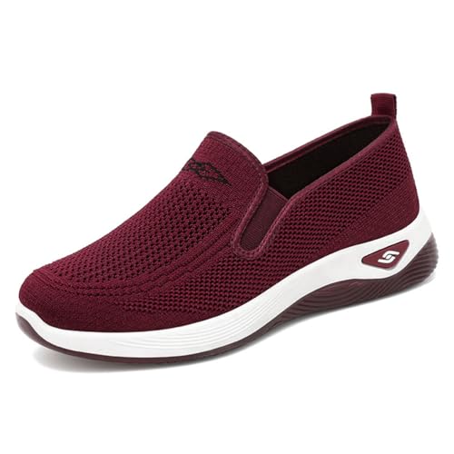 HCDZF Schuhe Damen Slip on Sneaker Frauen Gewebt Atmungsaktiv Turnschuhe Leicht Sportschuhe Walkingschuhe,Rot,35 EU von HCDZF