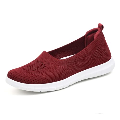 HCDZF Schuhe Damen Slip on Sneaker Frauen Gewebt Atmungsaktiv Turnschuhe Leicht Sportschuhe Walkingschuhe,Rot,36 EU von HCDZF
