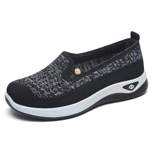 HCDZF Schuhe Damen Slip on Sneaker Frauen Gewebt Atmungsaktiv Turnschuhe Leicht Sportschuhe Walkingschuhe,Schwarz,35 EU von HCDZF