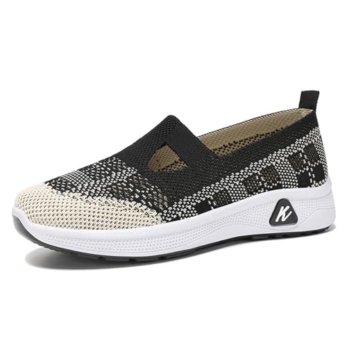 HCDZF Schuhe Damen Slip on Sneaker Frauen Gewebt Atmungsaktiv Turnschuhe Leicht Sportschuhe Walkingschuhe,Schwarz,37 EU von HCDZF