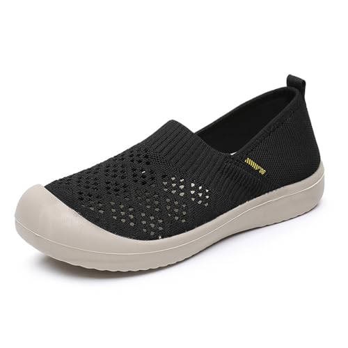 HCDZF Schuhe Damen Slip on Sneaker Frauen Gewebt Atmungsaktiv Turnschuhe Leicht Sportschuhe Walkingschuhe,Schwarz,40 EU von HCDZF