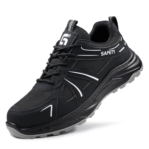 HCDZF Sicherheitsschuhe Herren Stahlkappe Arbeitsschuhe Anti-Smash Pannensichere Turnschuhe,Schwarz,43.5 EU von HCDZF