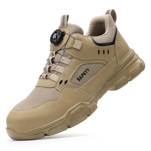 HCDZF Sicherheitsschuhe Männer Stahl Kappe Trainer für Damen Arbeit Turnschuhe Anti-Smash Anti-Pannenschutz Arbeitsschuhe,Beige,46 EU von HCDZF