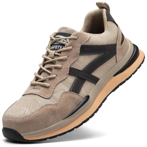 HCDZF Sicherheitsschuhe Männer Stahlkappe Anti-Smash Männer Arbeitsschuhe Turnschuhe Leichte pannensichere Schuhe,Braun,43 EU von HCDZF