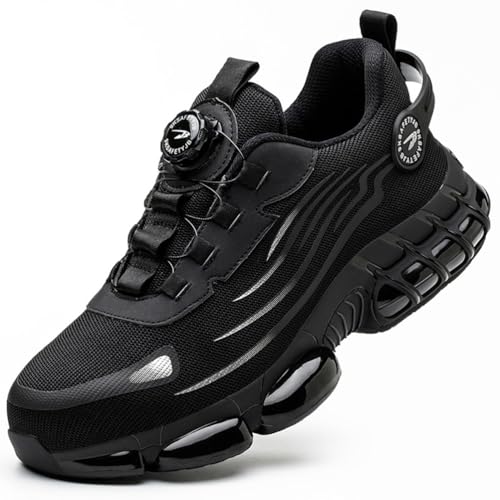 HCDZF Sicherheitsschuhe mit Stahlkappe Männer Anti-Smash Anti-Pannenschutz Arbeitstrainer Atmungsaktive Schutzschuhe,Schwarz,46 EU von HCDZF