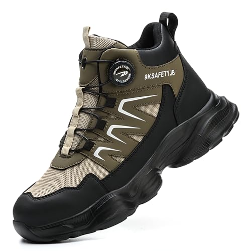 HCDZF Sicherheitsstiefel Herren Arbeitsturnschuhe Stahlkappe Schutzstiefel Anti-Smash Anti-Pannenschutz Arbeitsschuhe,Grün,46 EU von HCDZF