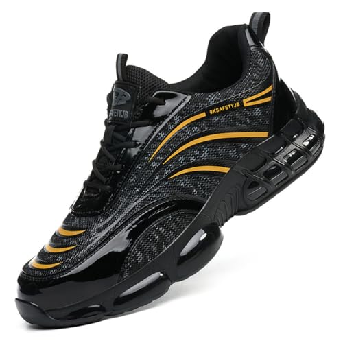 HCDZF Sicherheitstrainer Herren Damen Stahlkappe Cap Trainer Leichte Arbeitssicherheitsschuhe Atmungsaktiv rutschfest,Gelb,44 EU von HCDZF